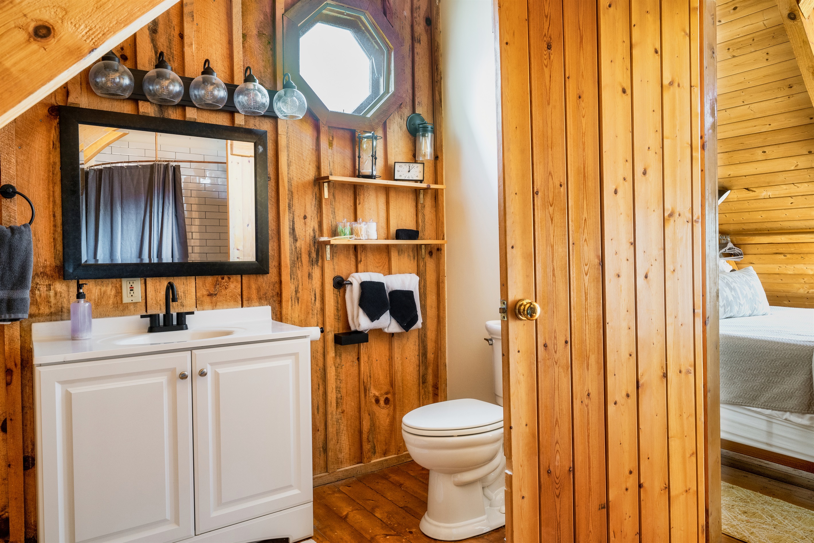 Full bathroom with a stand up shower and tub combination