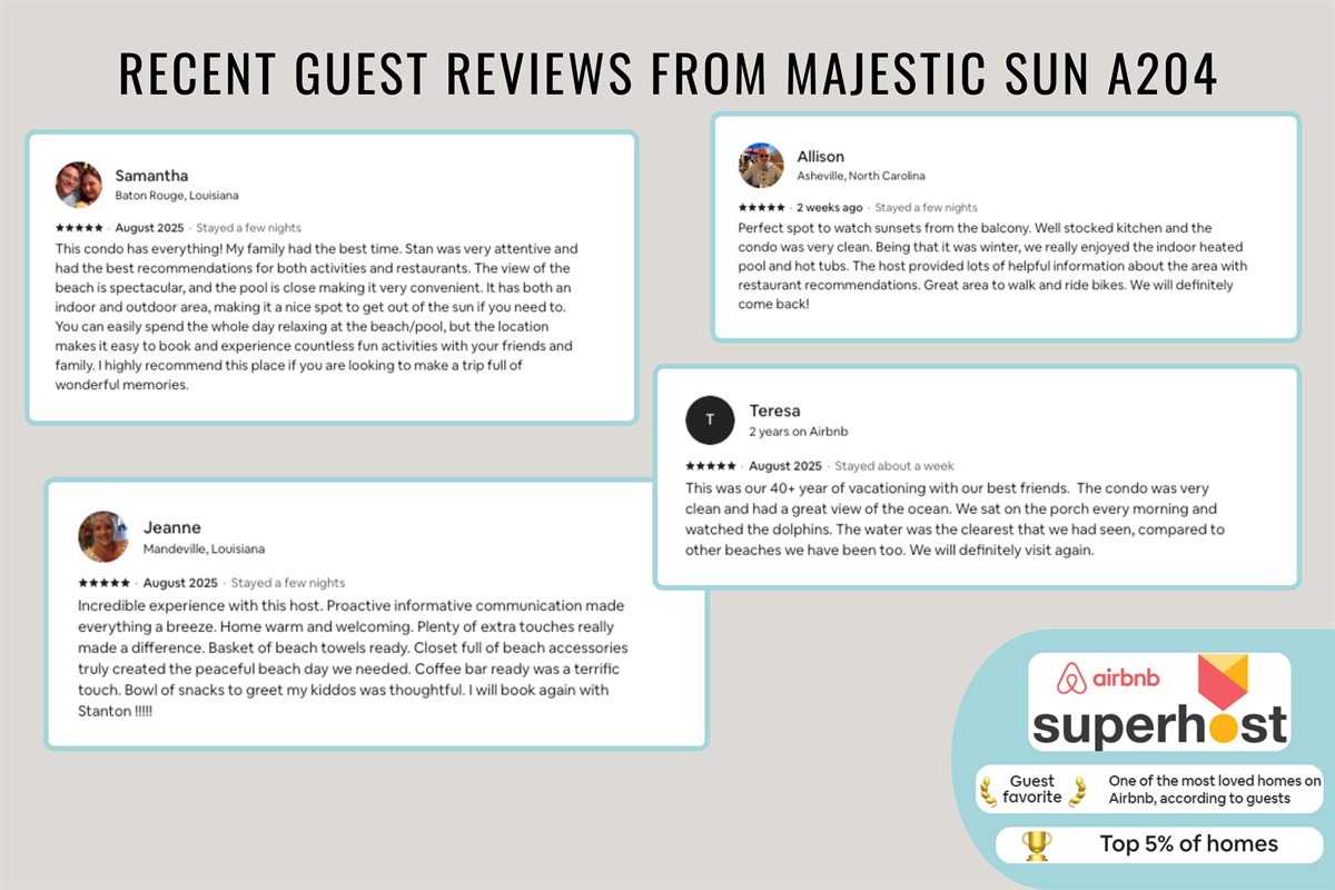 Recent Reviews from Happy Guests show that you are in good hands!