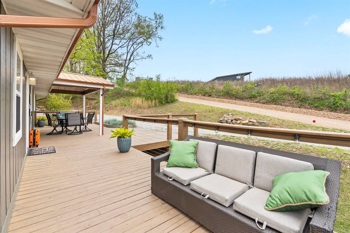 Spacious side deck perfect for lounging or entertaining.
