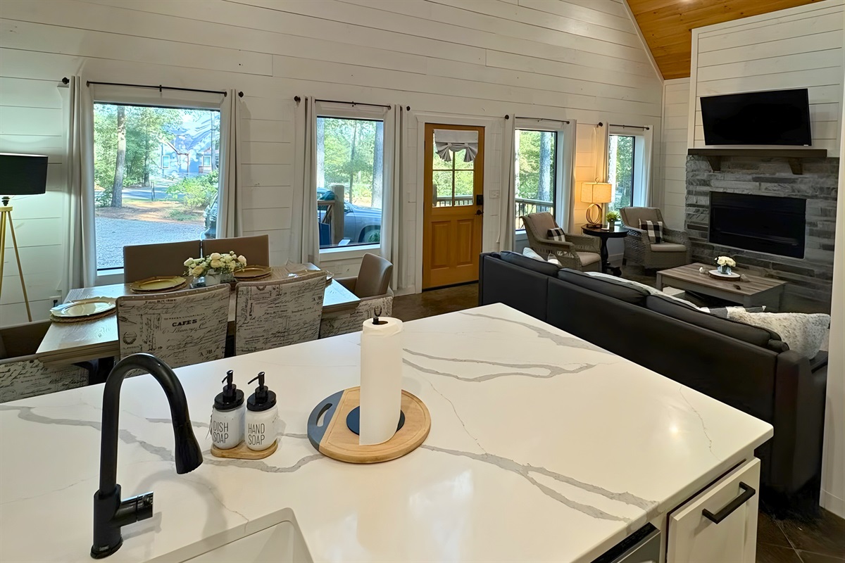 The open concept kitchen and living room make it easy to stay connected.