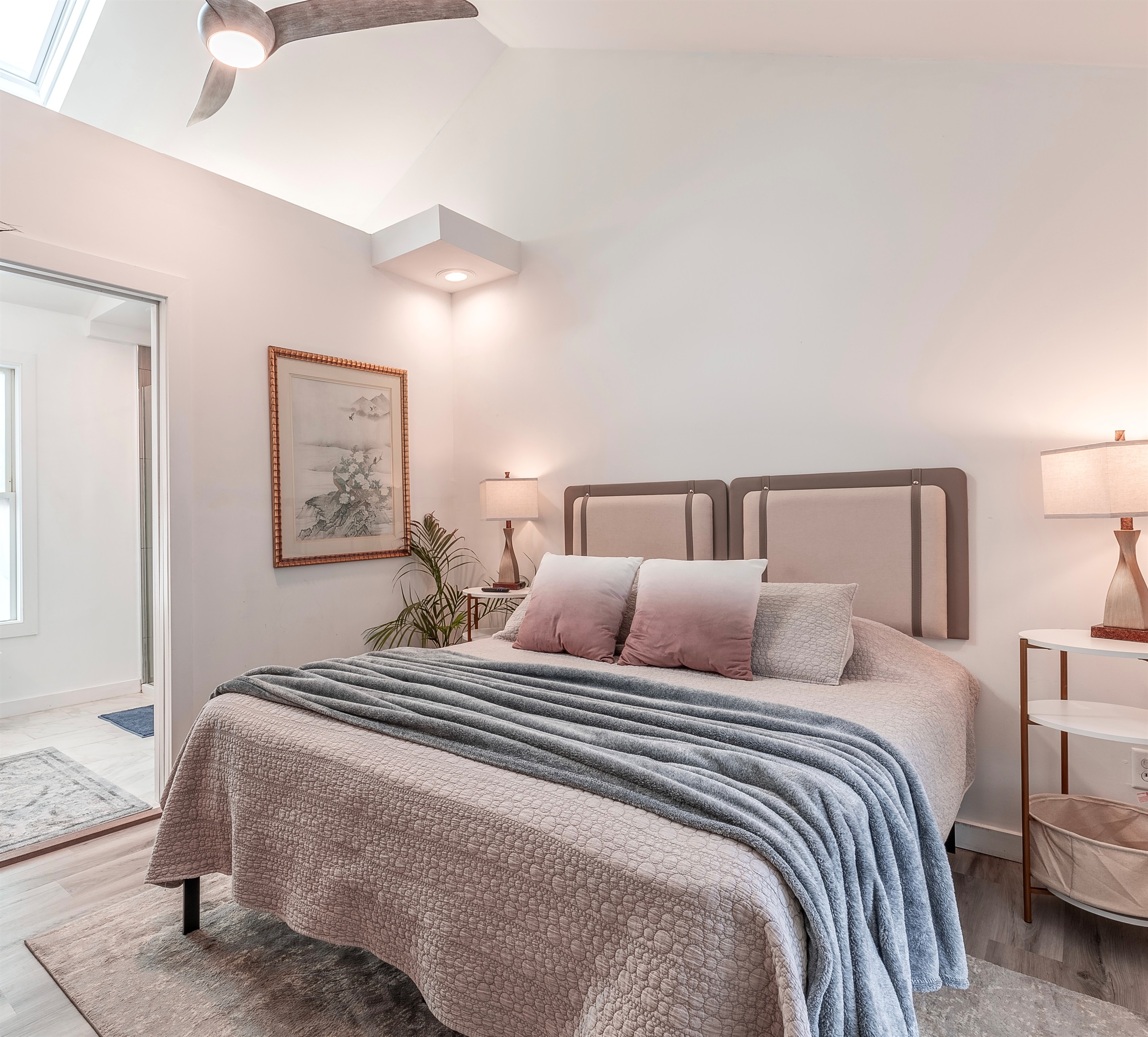 peaceful master with King bed, skylight, and en-suite bathroom