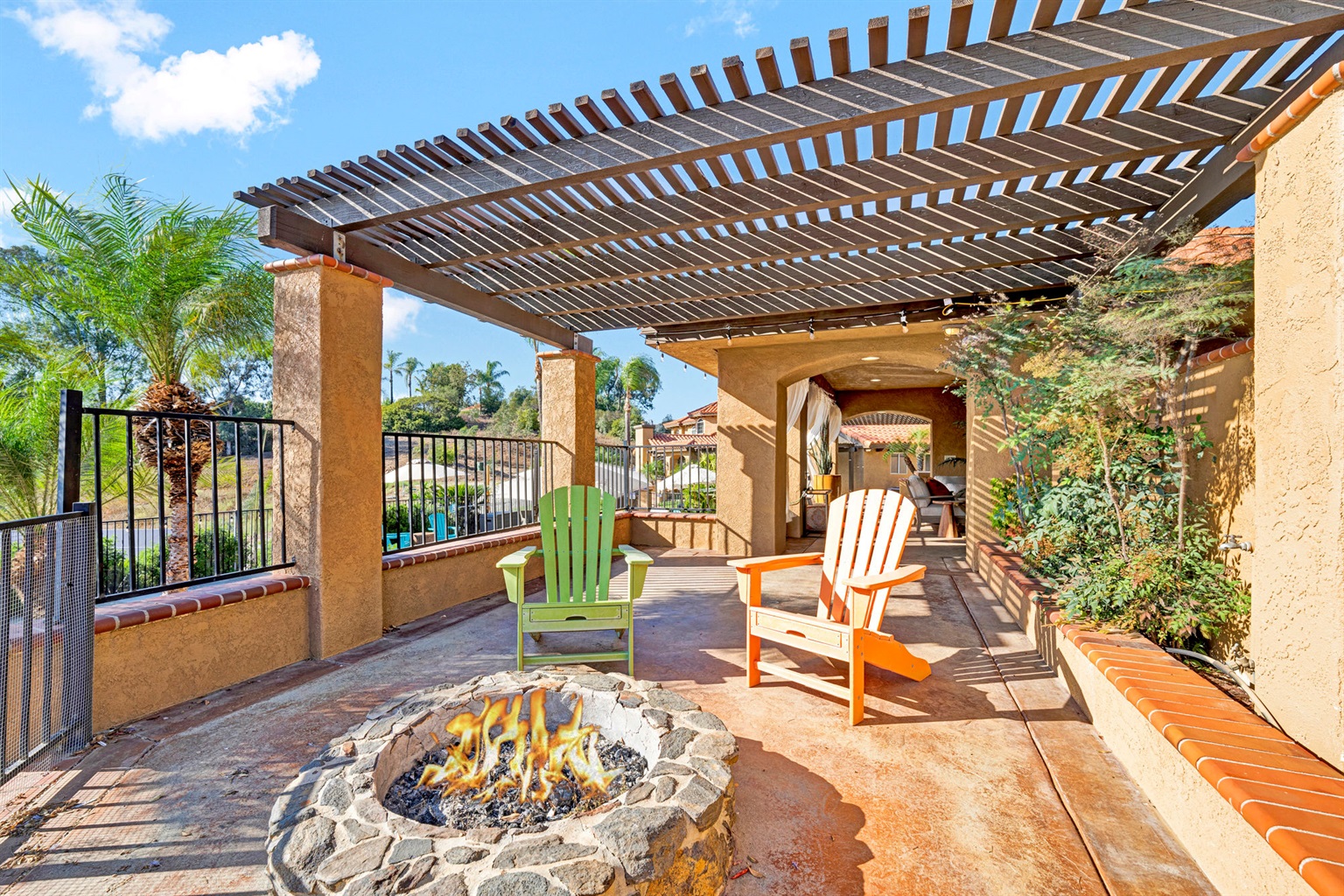 Fire pit next to cabana