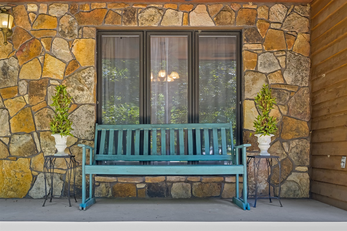 Window from dining room overlooks the front porch.
