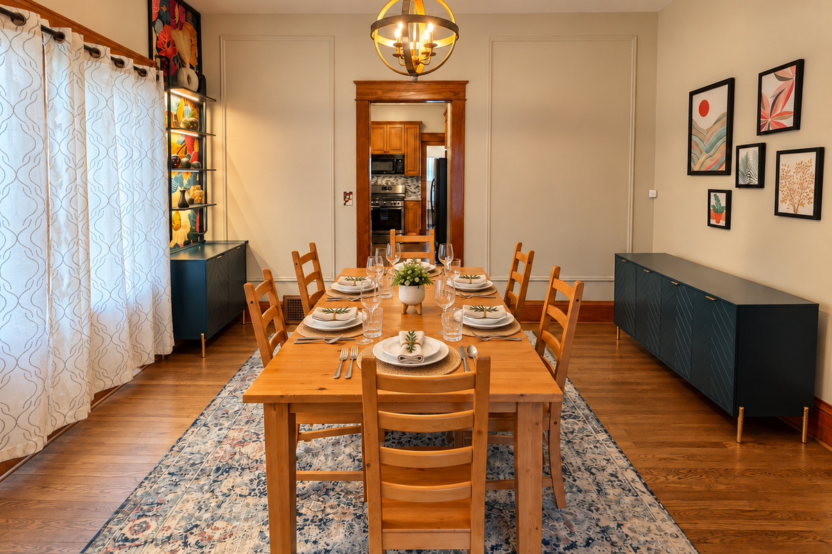 A dining area fit for your tasty creations, with space for catering trays