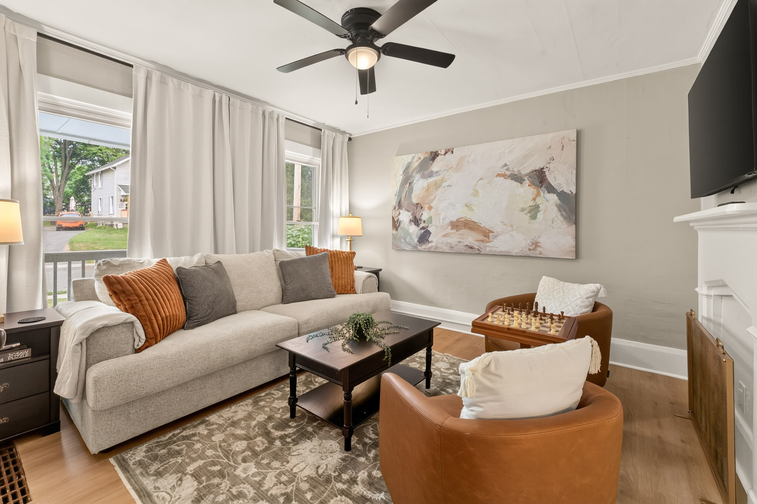 Living room with sofa and armchair