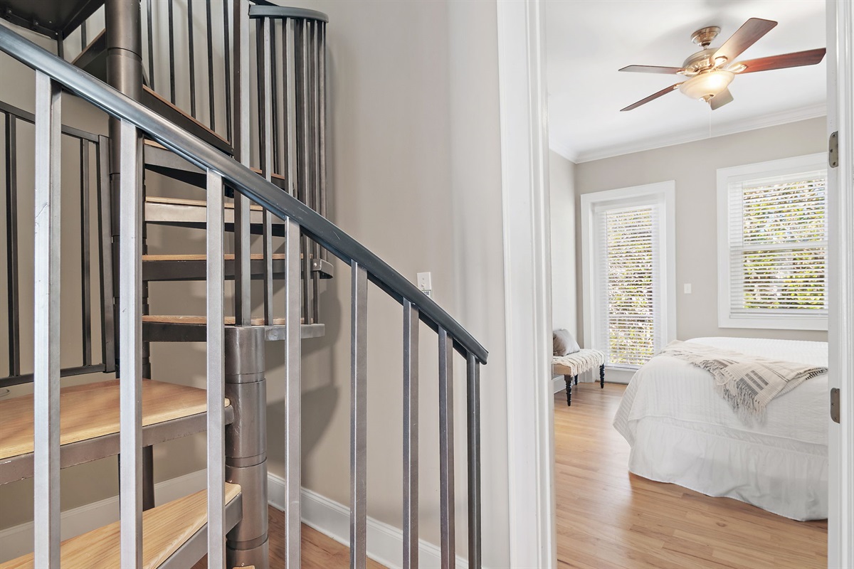 Kids love the spiral staircase to the rooftop patio (maybe more than the adults :)