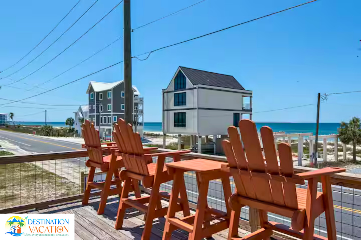 Sunset dining feels special from this spacious outdoor deck.