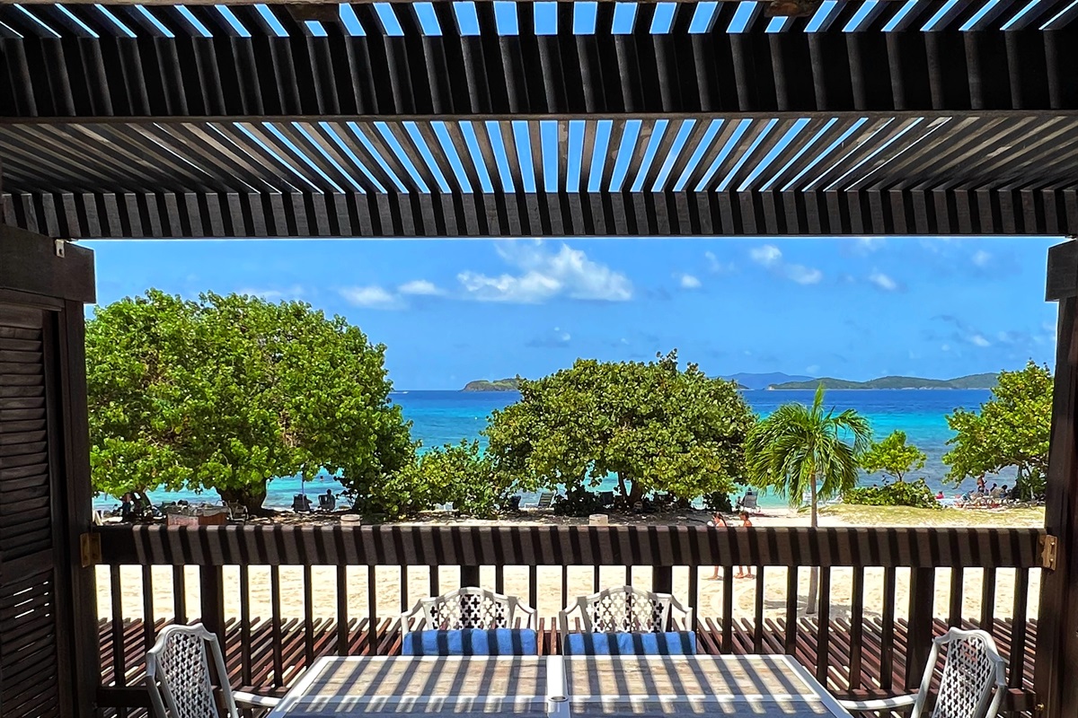 Plenty of seating on the balcony to enjoy your meals while people watching.