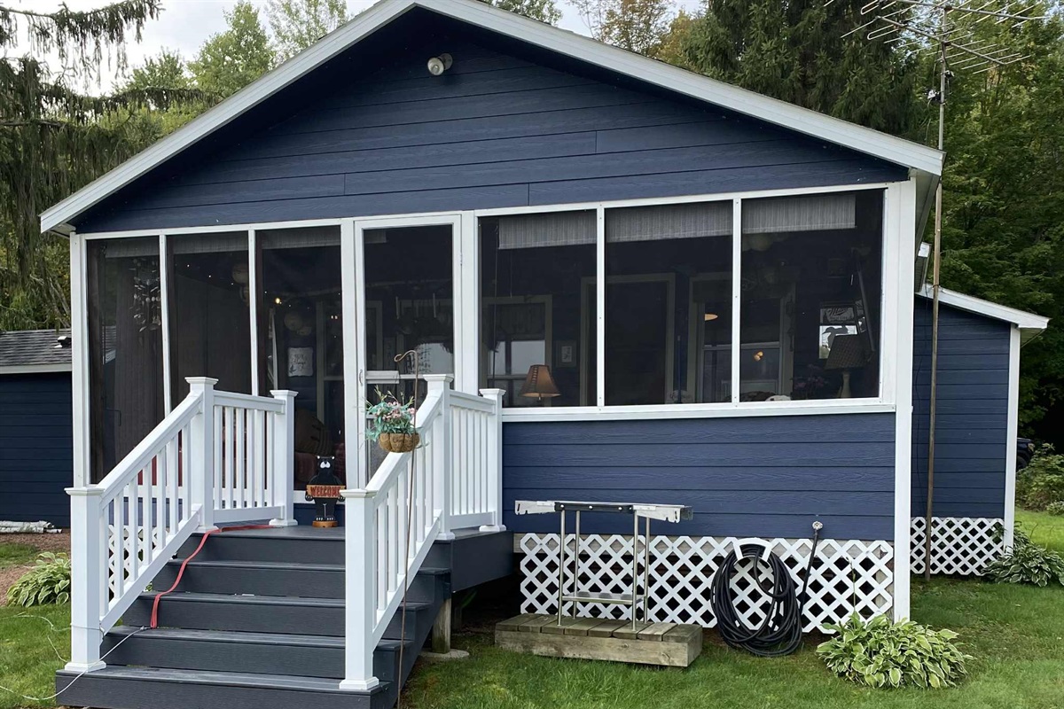Lakeside view of cabin
