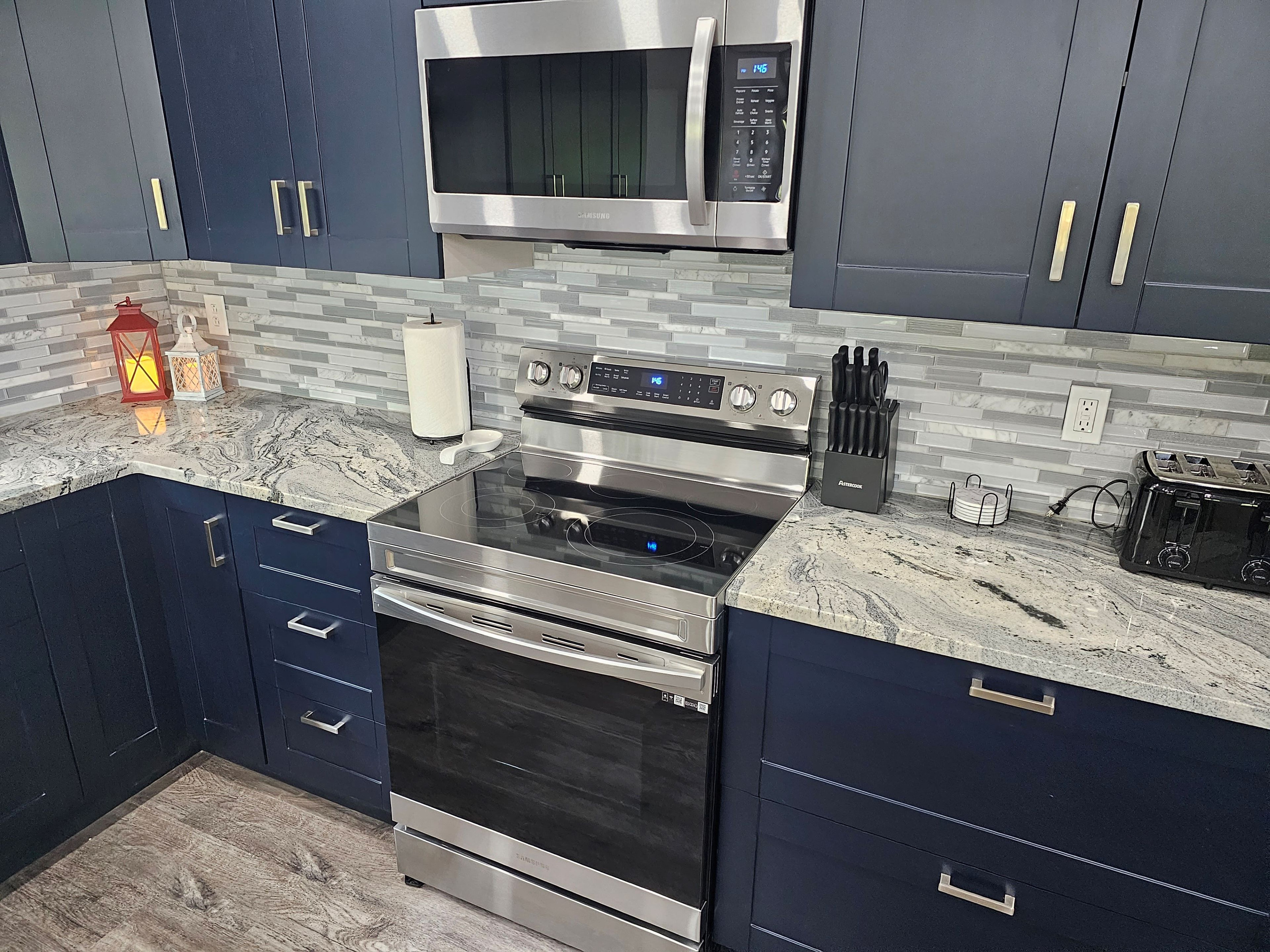 Bright, modern finishes and generous counter space make cooking a breeze.