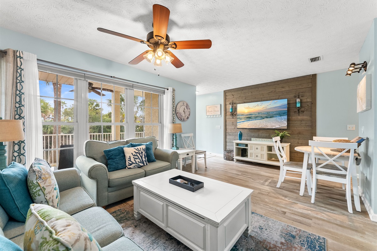 1st Floor Condo - Bright, welcoming living room with brand-new sofas and a comfortable sleeper sofa.