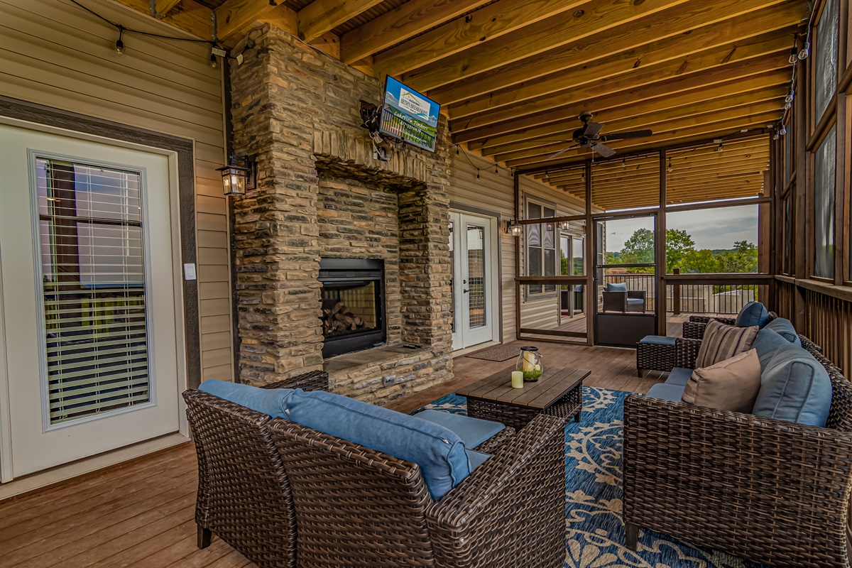 Screen deck for your enjoyment with fire place too!