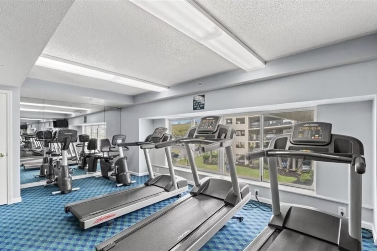 The on-site workout room is equipped with cardio machines so you don't have to take a break from those New Years resolutions while you vacation.