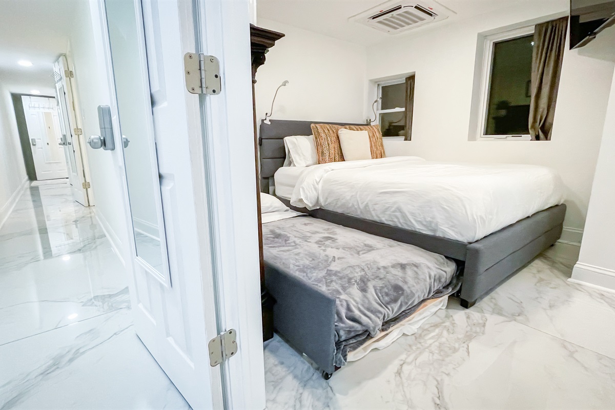 When the trundle bed is pulled out for use, the beds will take up the majority of the room