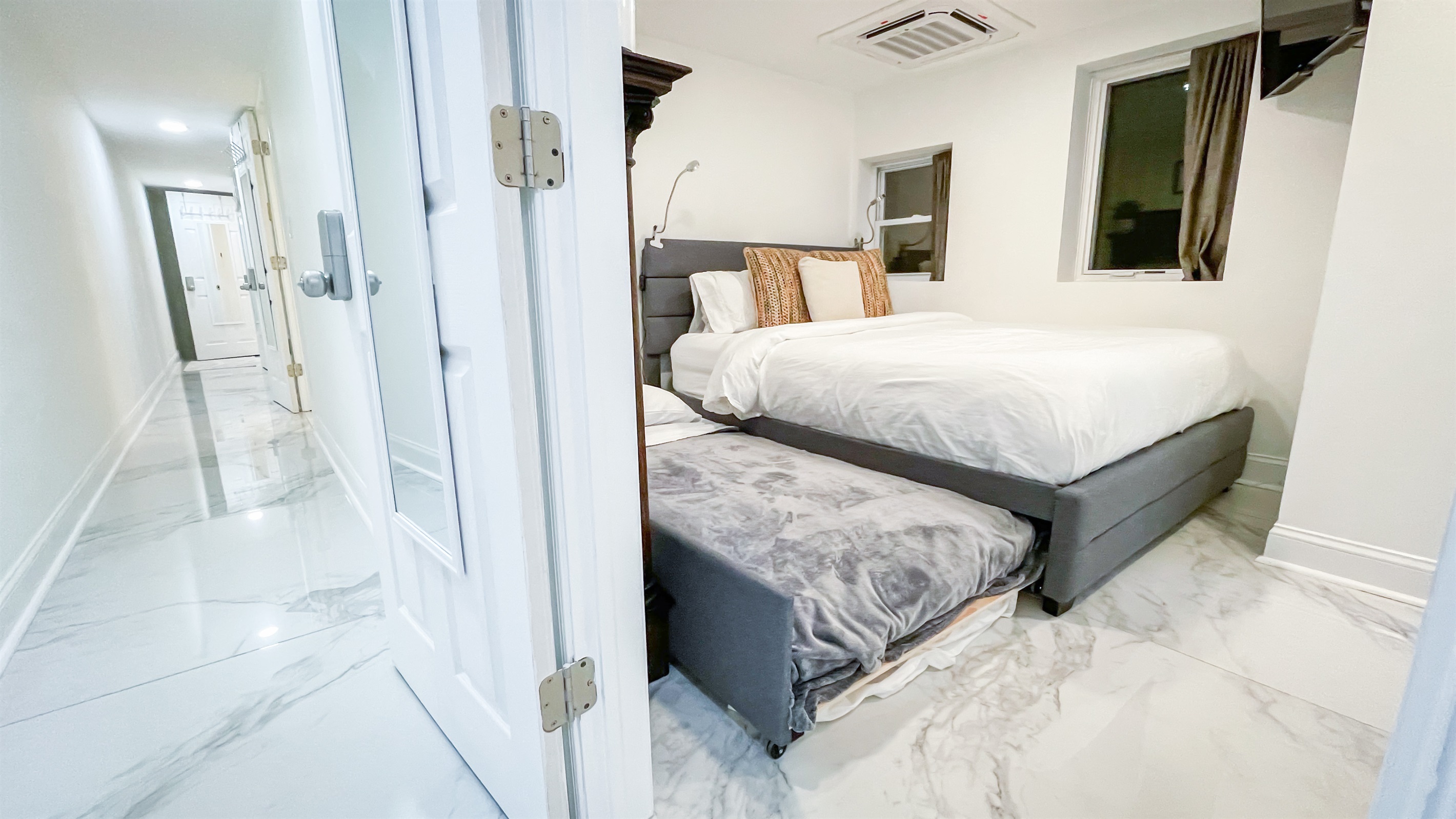 When the trundle bed is pulled out for use, the beds will take up the majority of the room