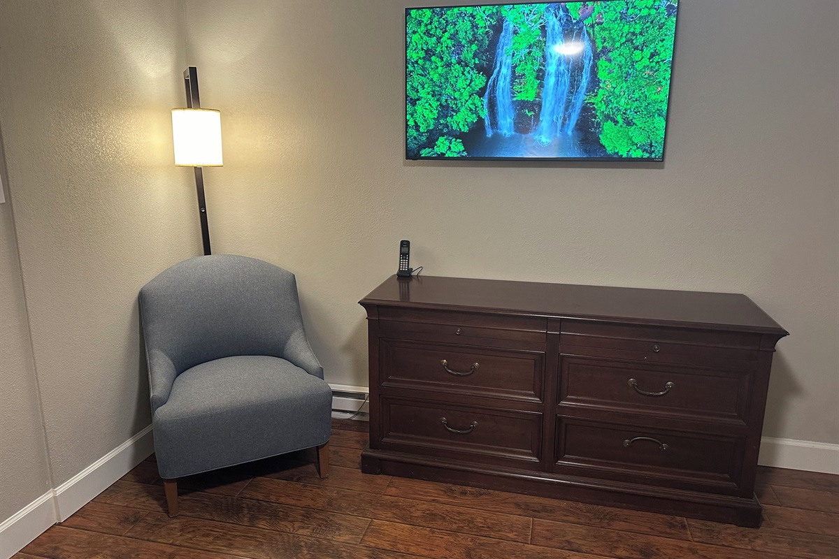 Large 50" Smart TV with full cable lineup in the Second Bedroom.
