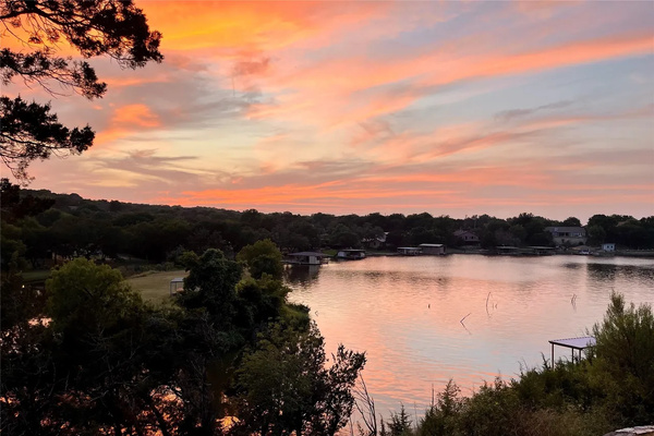 Colorful evening sky over the lake.