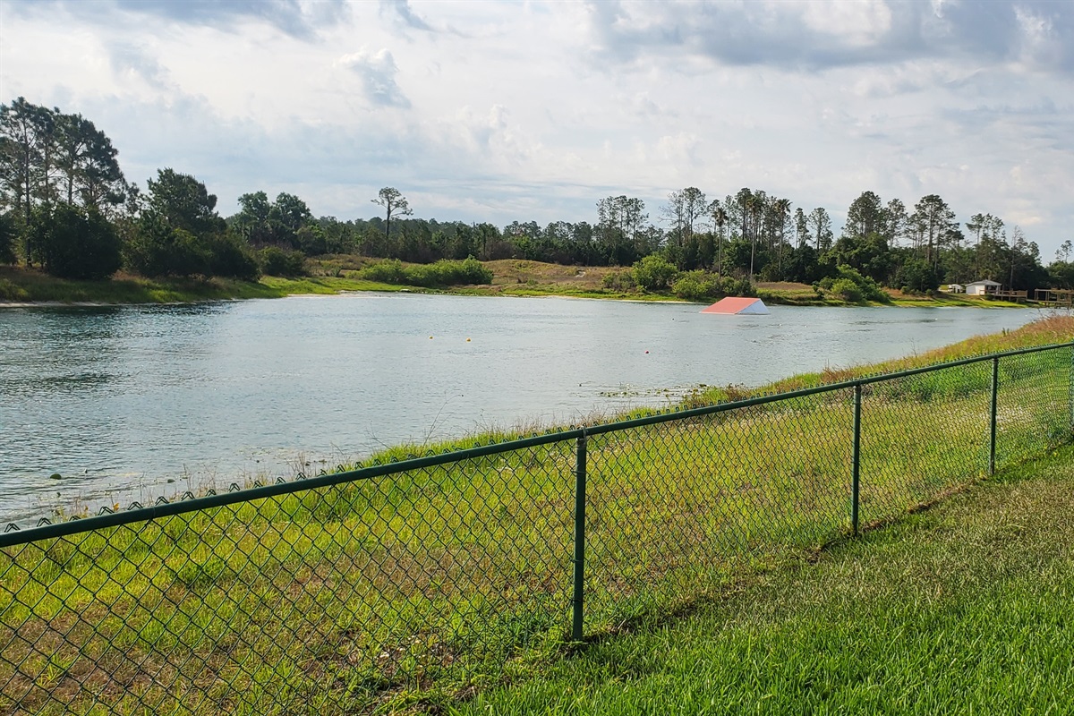 View of Lake Denise and jump from backyard