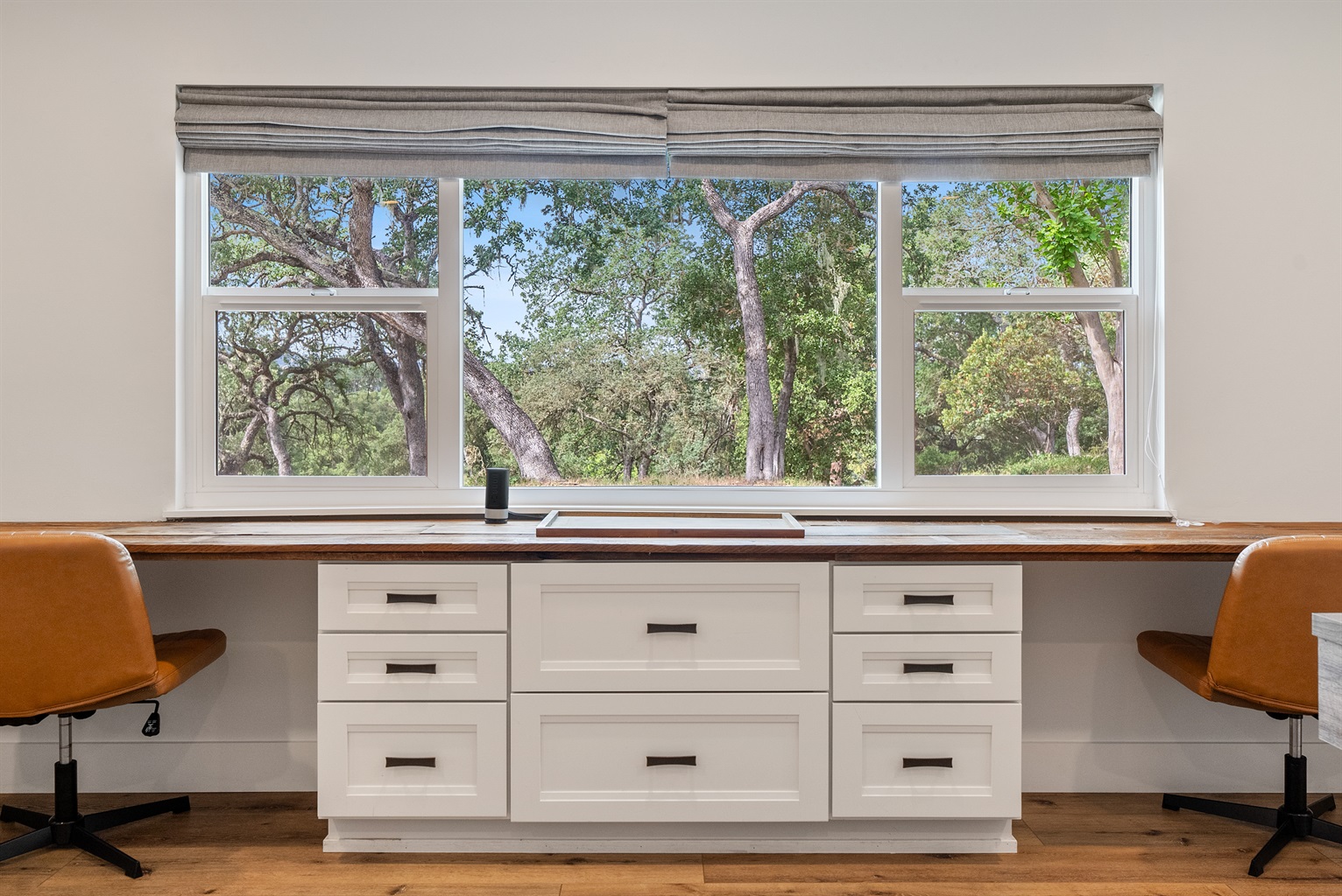A quiet, productive workspace with a calming view for staying inspired.