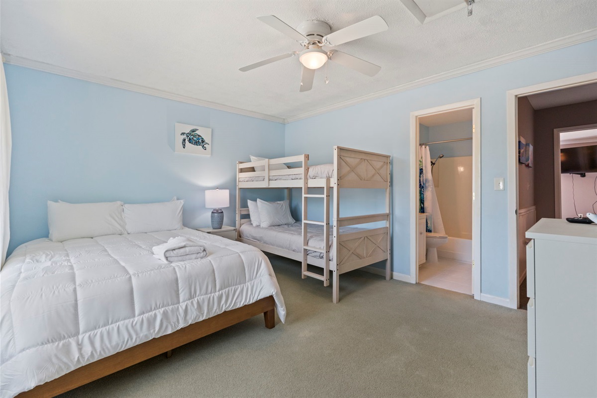 Second Bedroom features a Queen bed and Twin bunk bed & ensuite bathroom