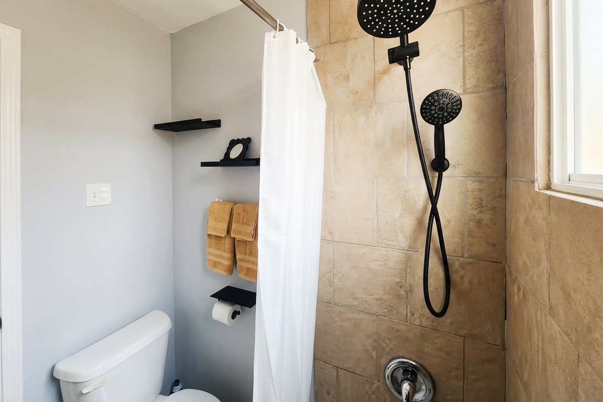 Rain shower and hand held. 