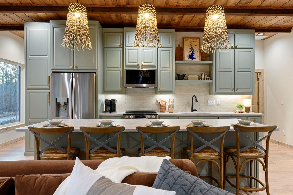 Designer kitchen with everything you would need to prepare a meal. 