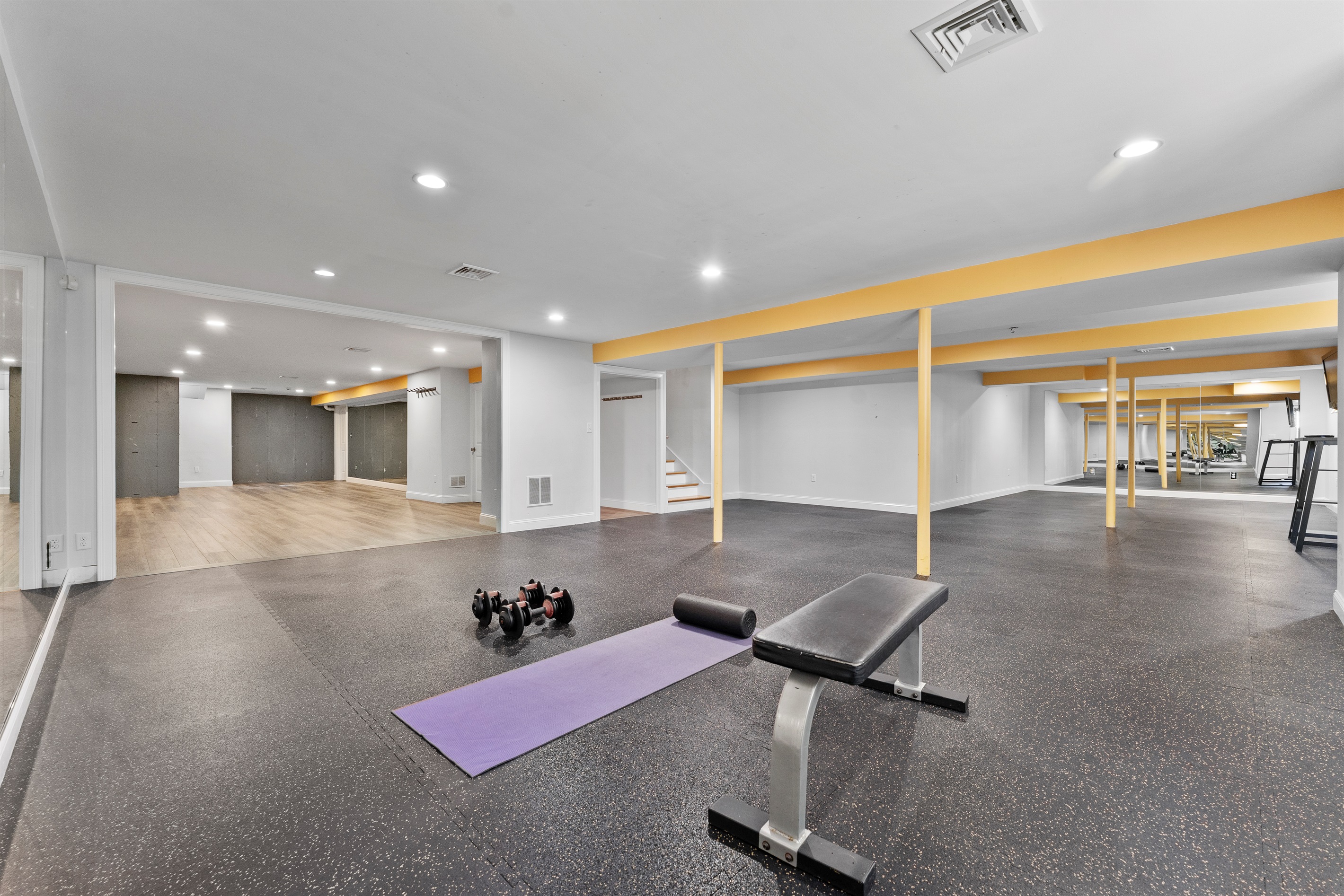 No gym? No problem. This space is ideal for yoga, circuits, or resistance training.