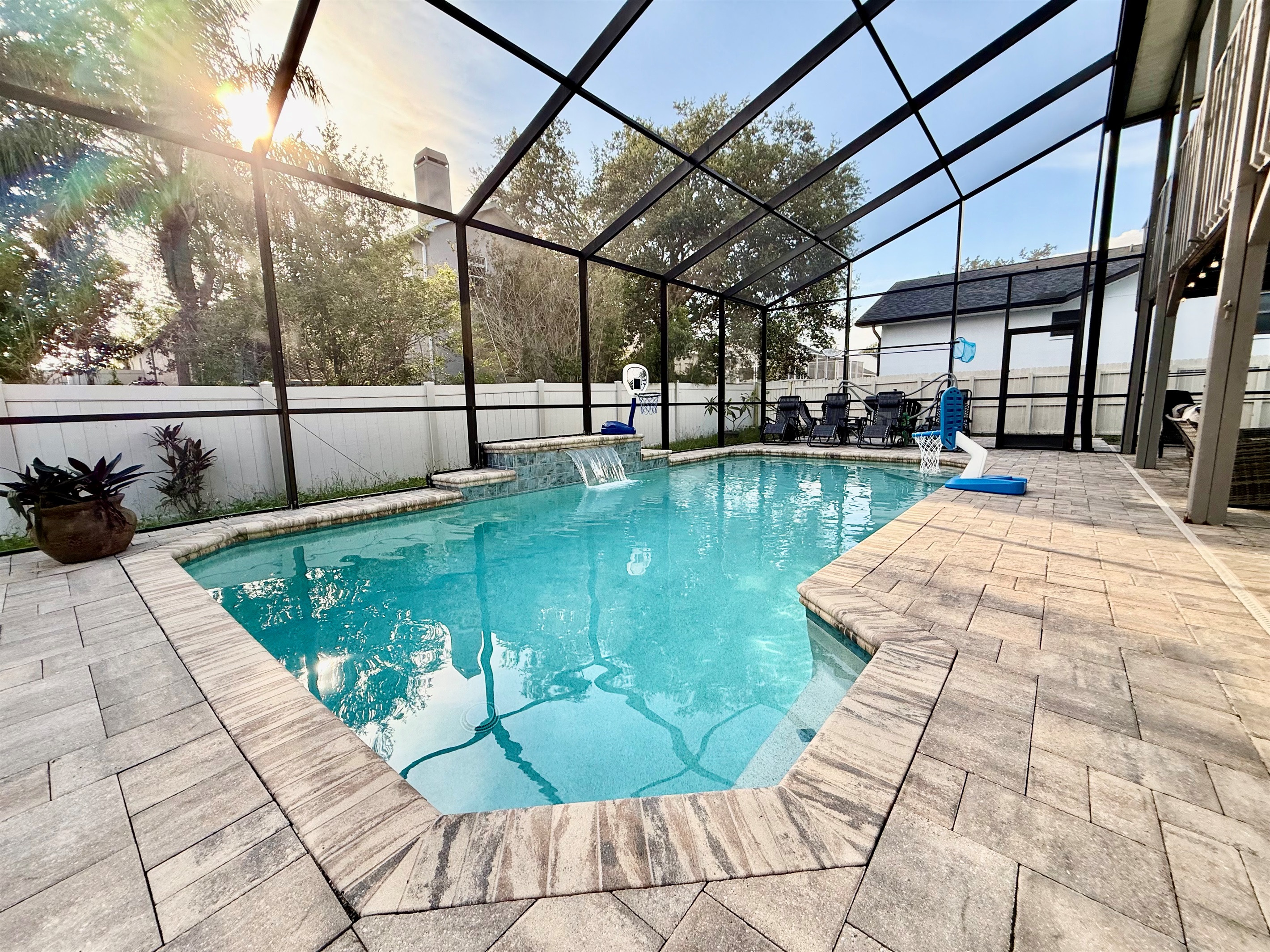 This outdoor space is more than just a pool—it's a vacation experience all on its own, ideal for morning laps, afternoon lounging, or evening entertainment.