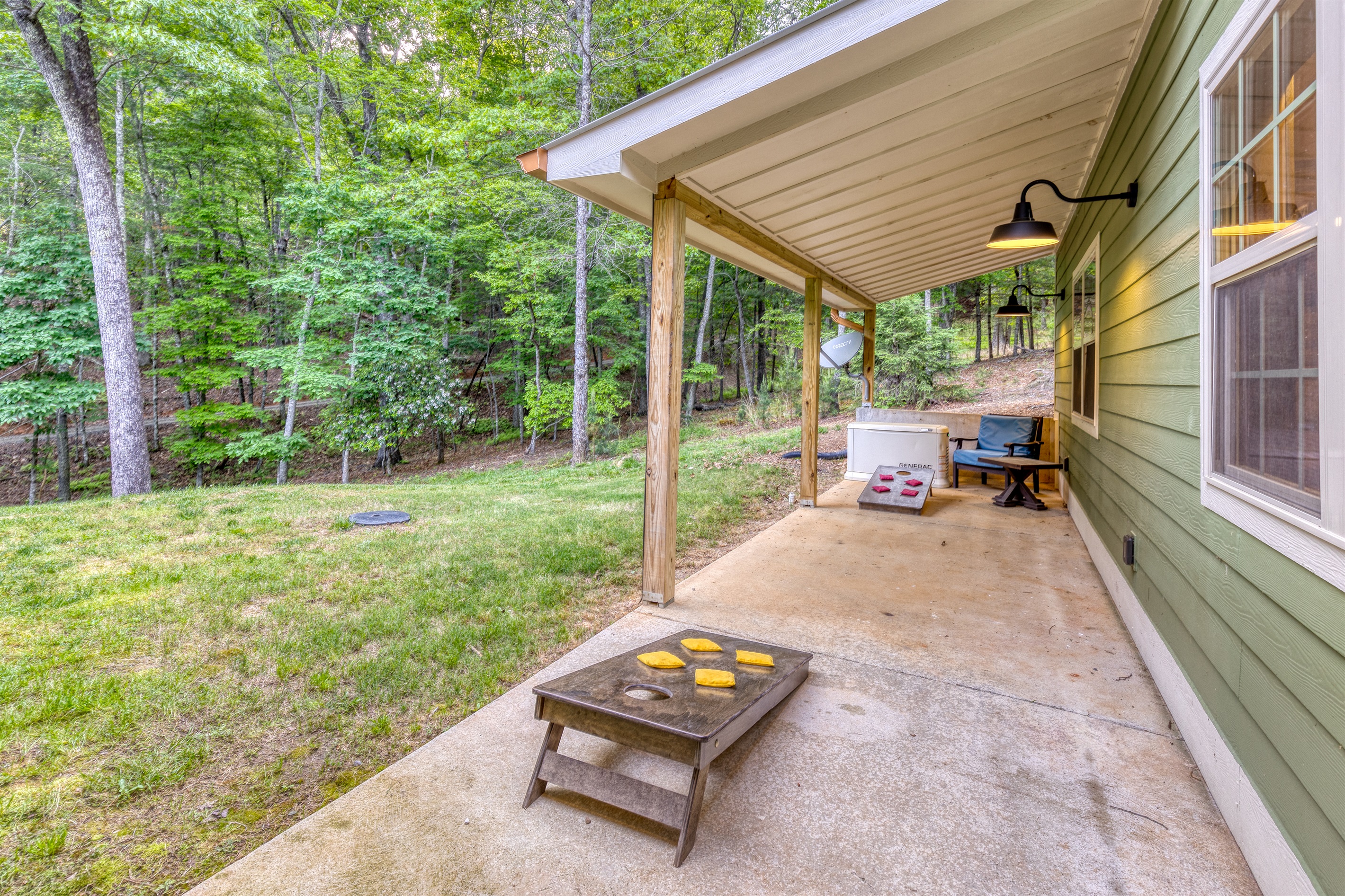 The fun continues outside! Enjoy a game of cornhole. We also have a whole home generator – never be without power!