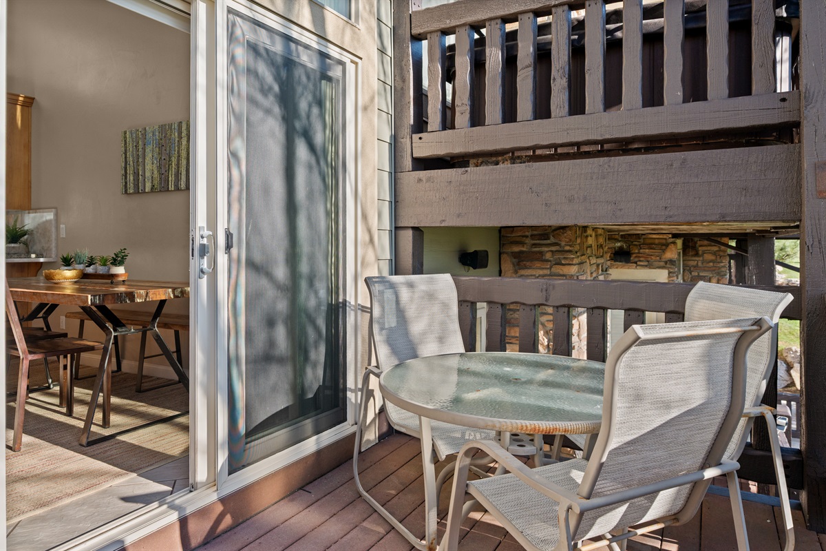 Easy indoor-outdoor access makes relaxing on the deck and soaking in the hot tub effortless.