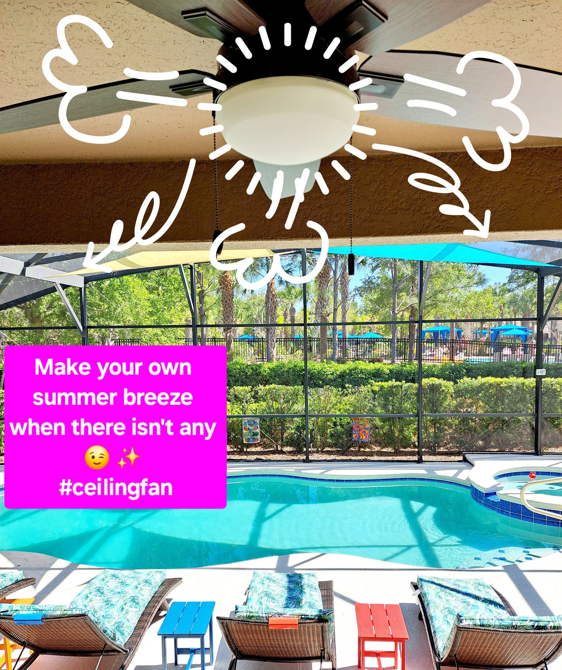 Ceiling fan over patio table