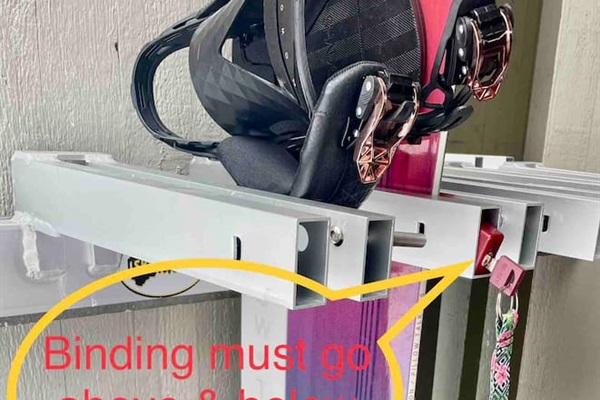 Lockable snowboard rack with SKI-KEY locks provided.  