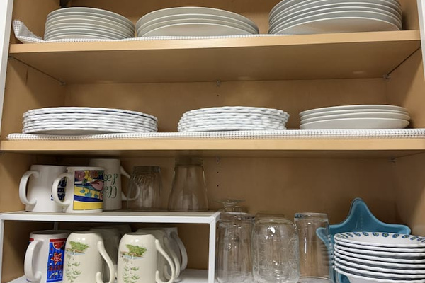 BPA Free plates for outside dining.  China and glasses for inside dining.