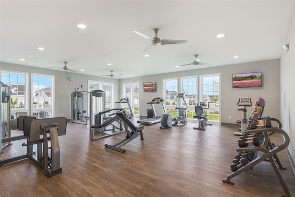 Gym is well equipped including a rowing machine, multiple stationary bikes, and kettlebells, in addition to the standard treadmill, free weights, and elliptical machines.