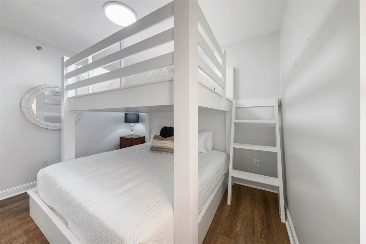 Bedroom 3: Bunk Room, queen over king, shares jack n jill bath | Beach Breeze | Oceanview 202 | 1116 Ocean Blvd, Isle of Palms, SC | IOP Escapes