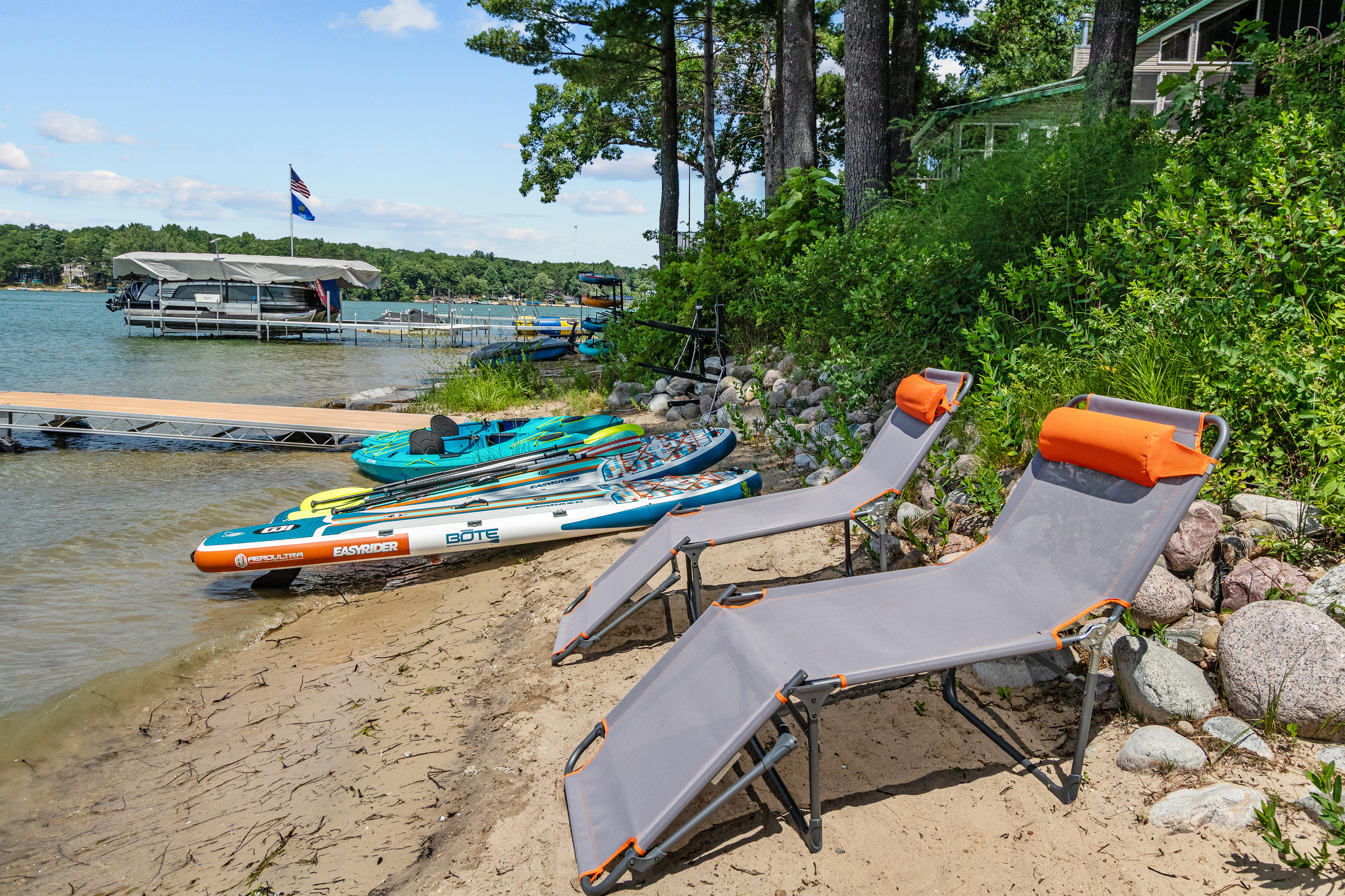 We've got you covered! Lounge chairs are available for guests and stored in the garage for easy access.