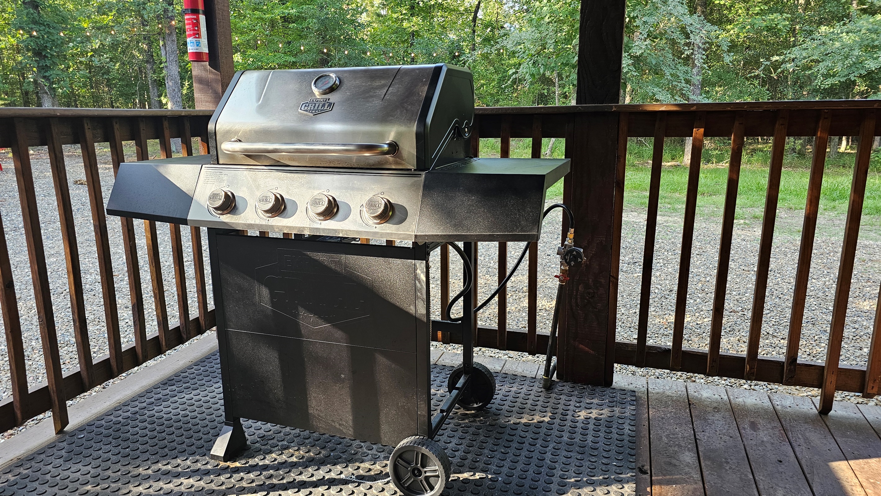 Propane BBQ grill directly connected to house for always available gas.