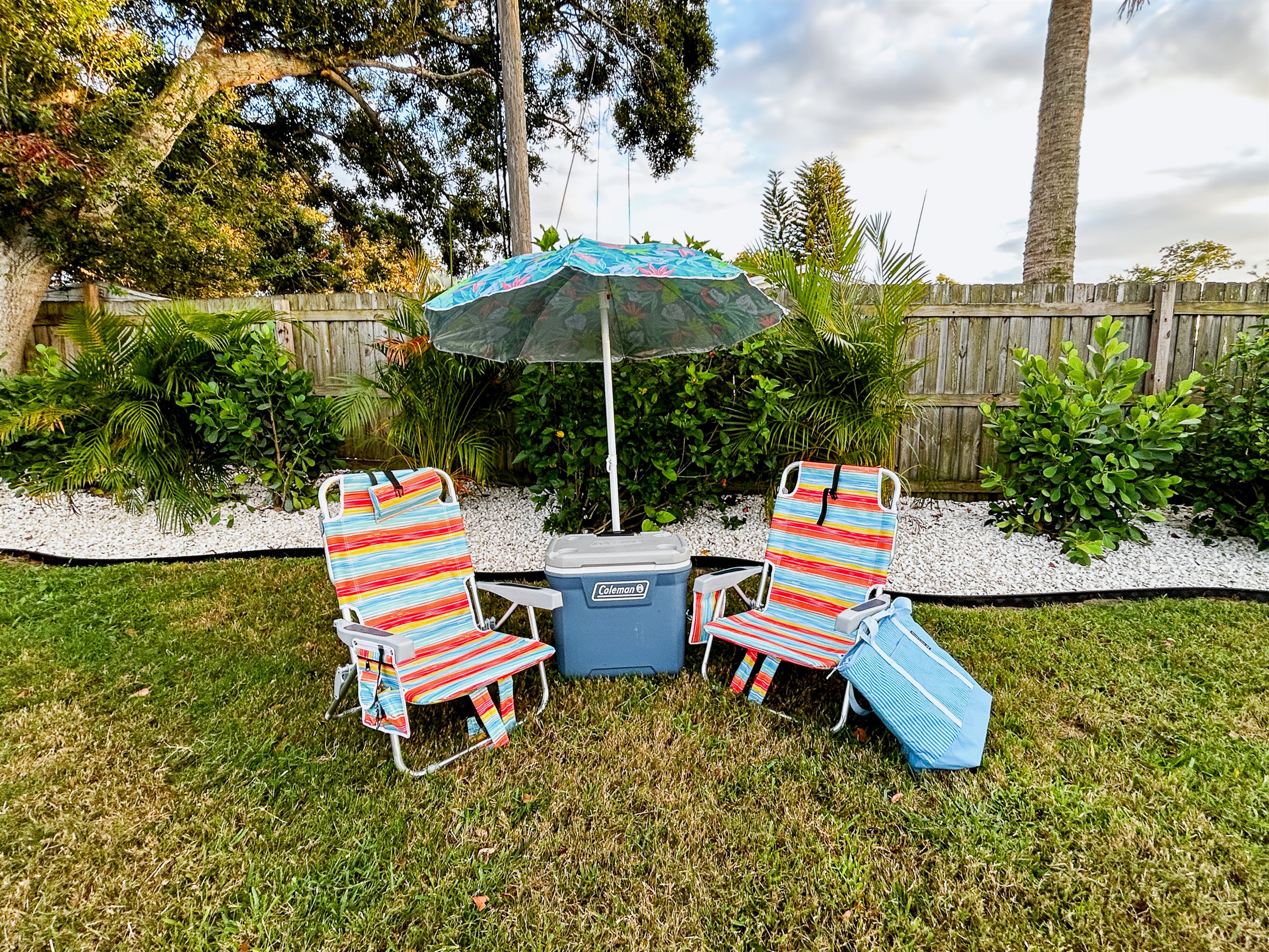 Complimentary Beach Gear Including: Foldable Beach Chairs, Umbrella with Stand, Cooler & Cooler Beach Bag