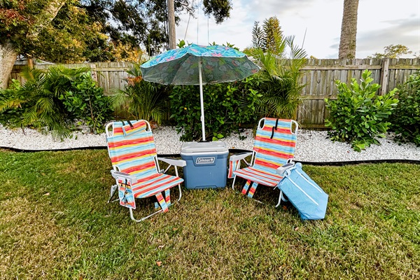 Complimentary Beach Gear Including: Foldable Beach Chairs, Umbrella with Stand, Cooler & Cooler Beach Bag