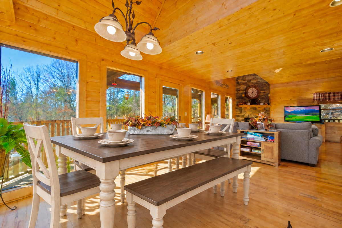 Gather in the dining room, where you’ll be surrounded by breathtaking mountain views that make every meal feel unforgettable.