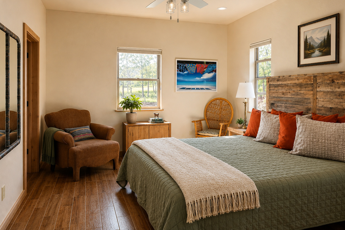 The spacious King bedroom gives you plenty of room to unpack and get comfortable, dressed in fresh linens and soft, natural light.