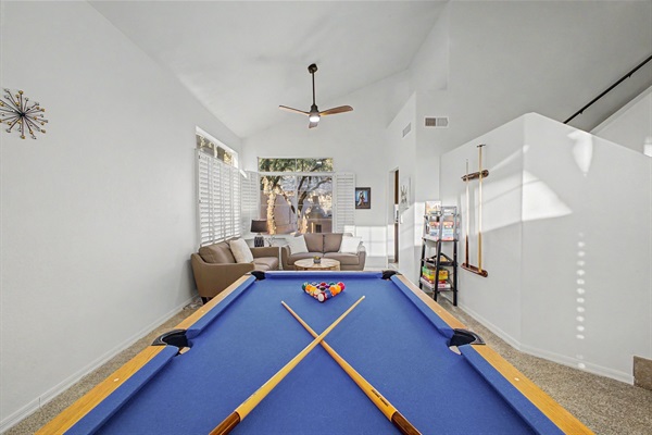 Game Room: Fun-filled space for the family with a pool table, board games and comfy seating.
