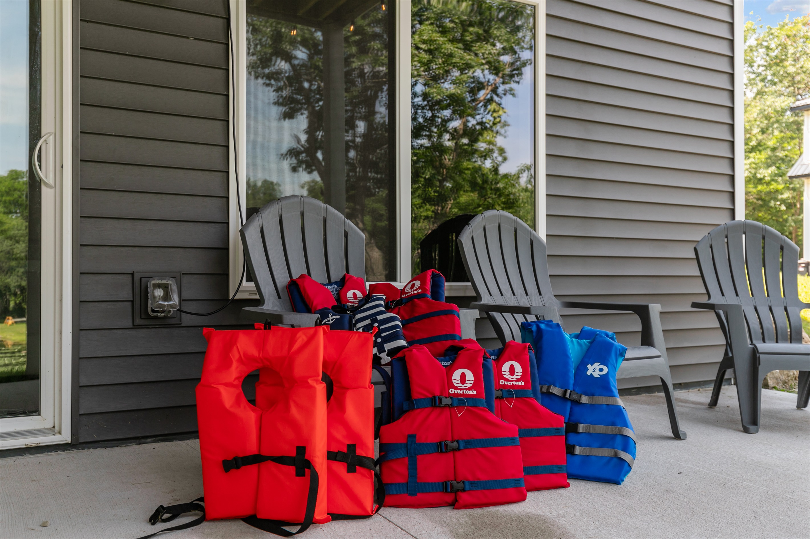 An assortment of lifejackets is available in various sizes to help everyone stay safe while enjoying the lake