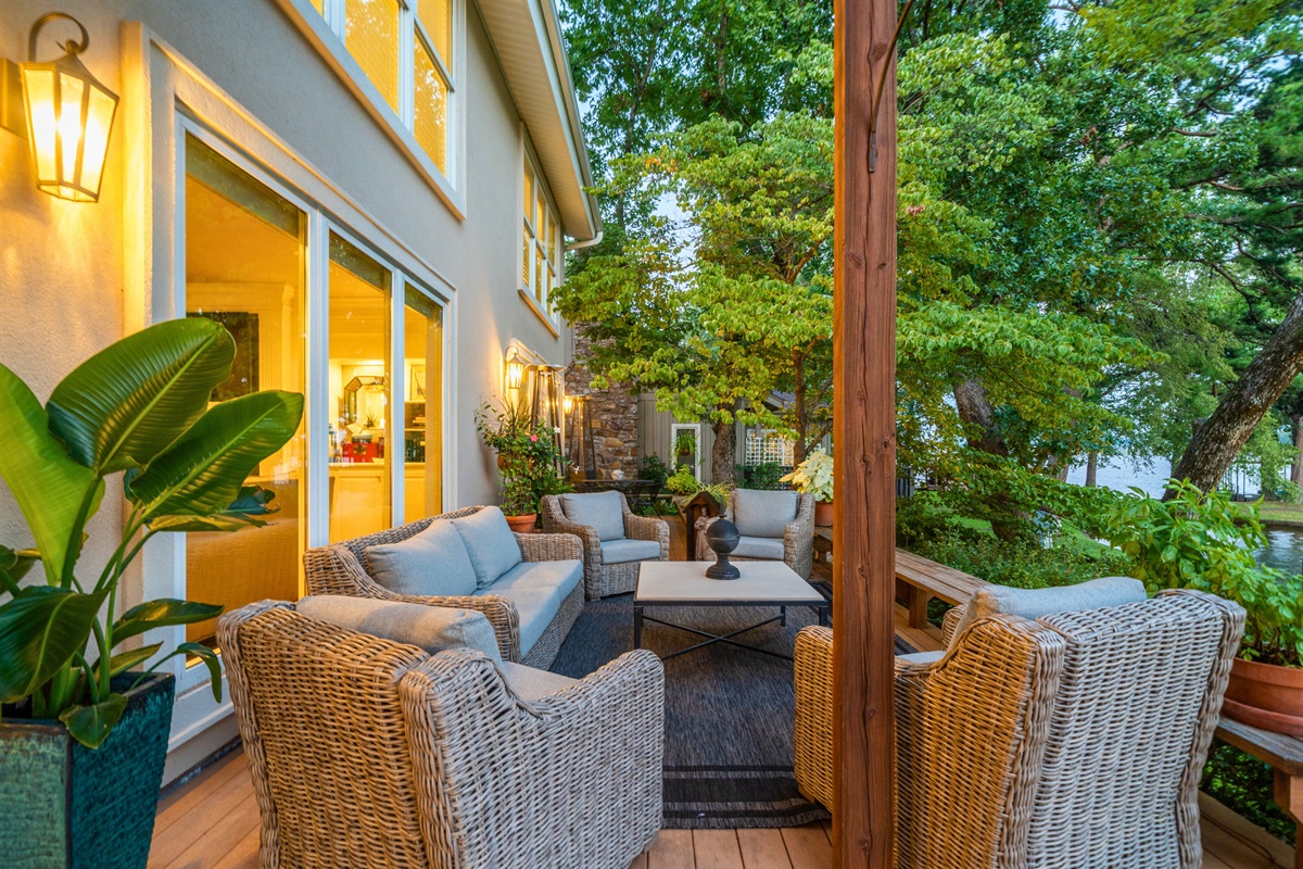 Relax on the cozy deck with tree-lined views and comfy seating &mdash; your morning coffee spot or evening wind-down sanctuary.