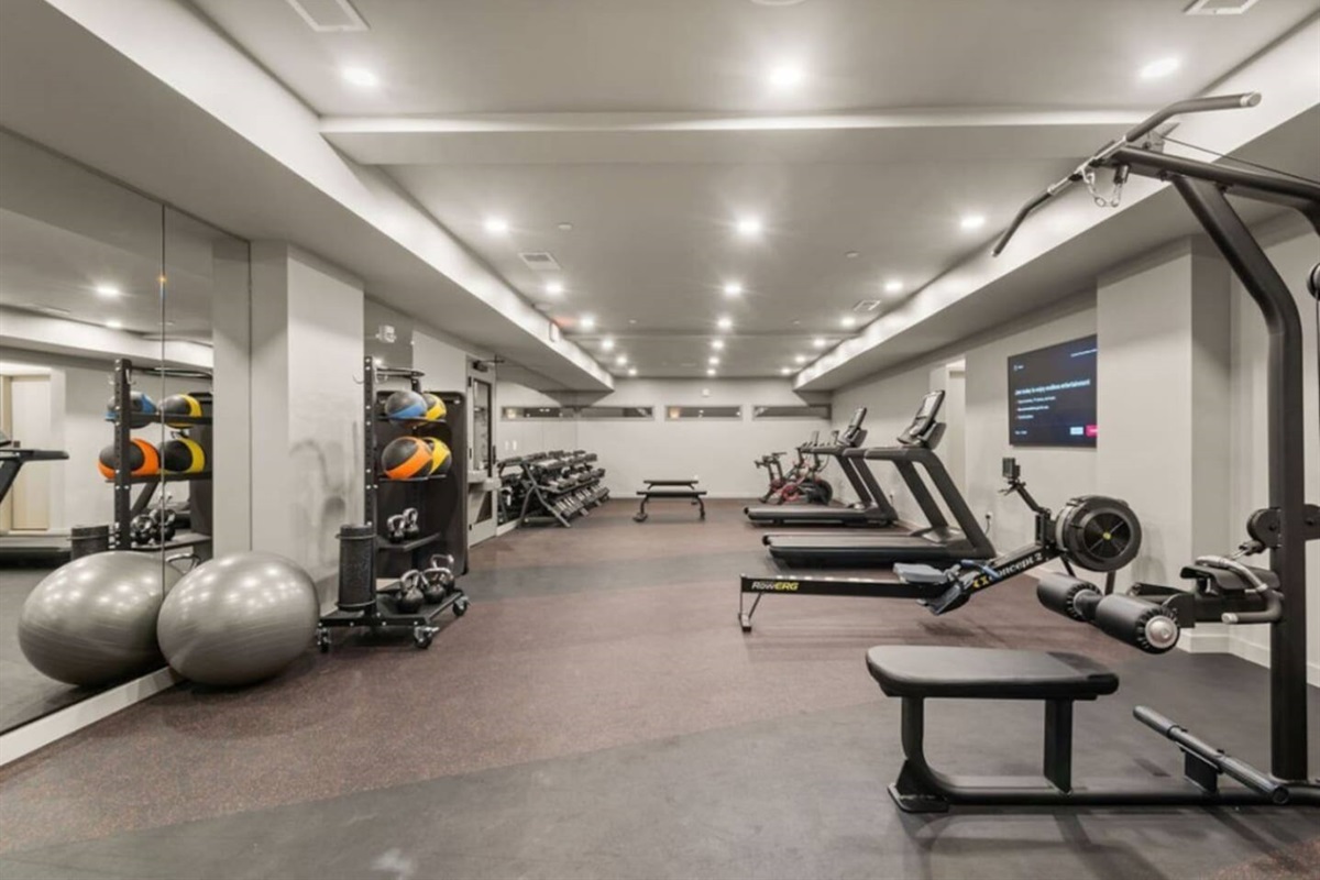 Building gym facilities. This is public space and guests are encouraged to use, during their stay. 
This facility has all you need to keep your workouts going string while travelling.