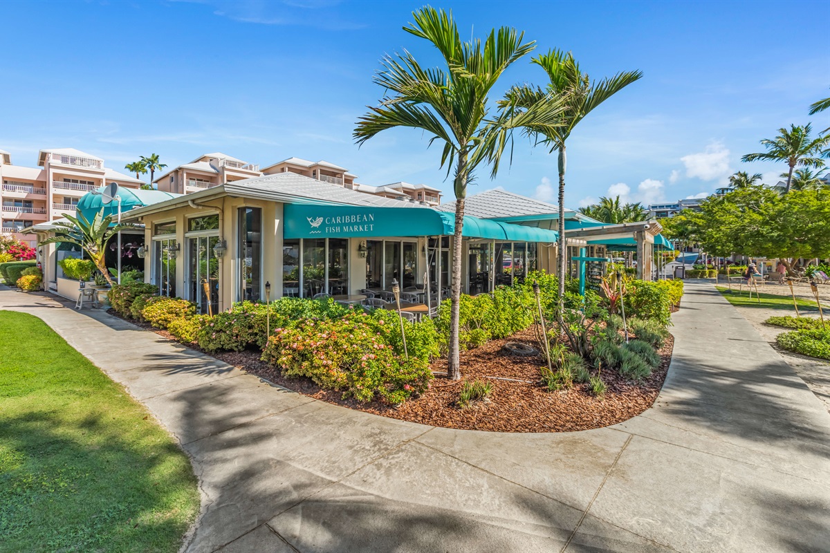 Caribbean Fish Market is right by the pool! The serve dinner and brunch on Sundays. Always check their website for the most up to date hours.