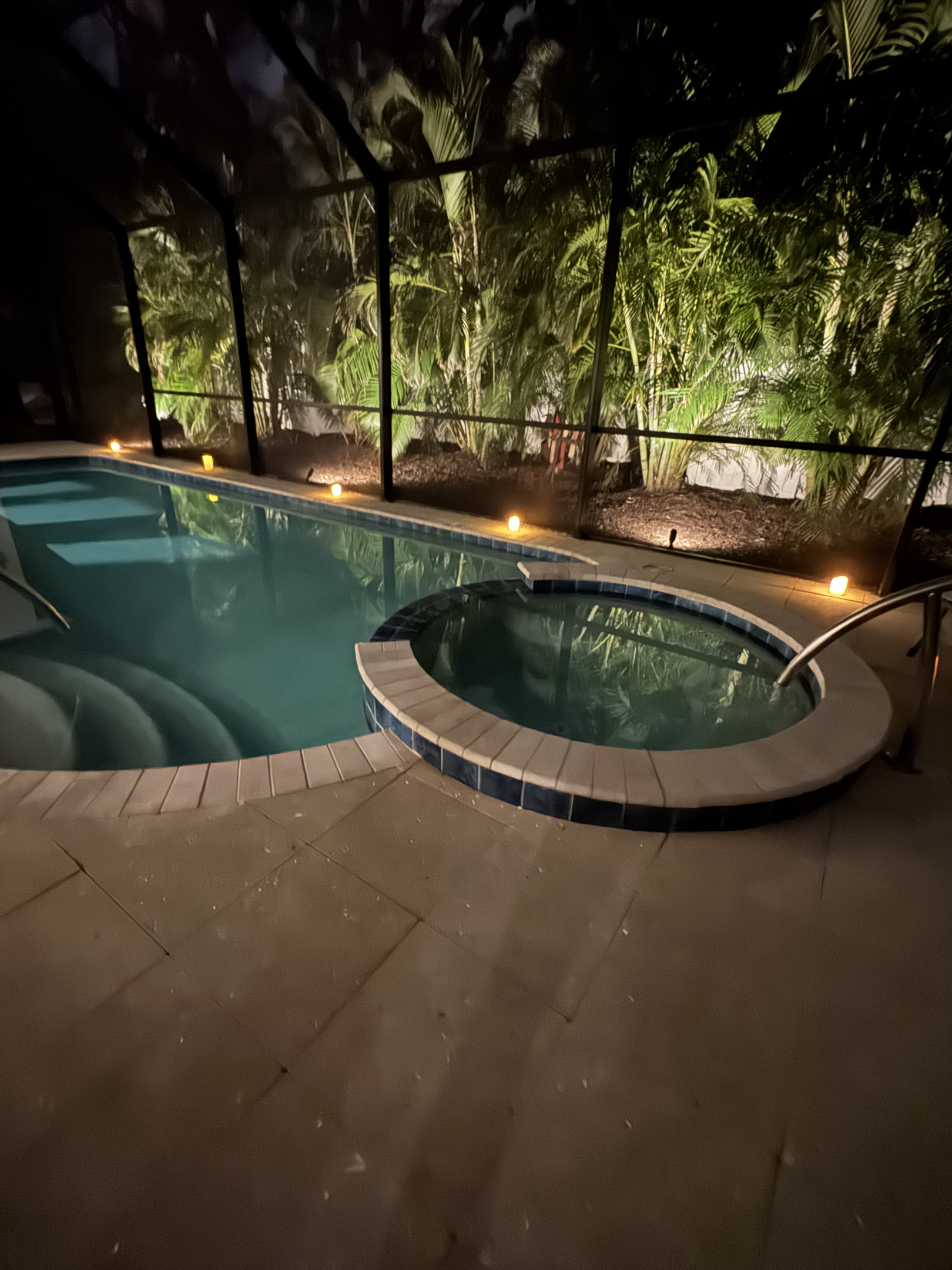 Uplighting sets the mood for a perfect night swim and therapeutic soak