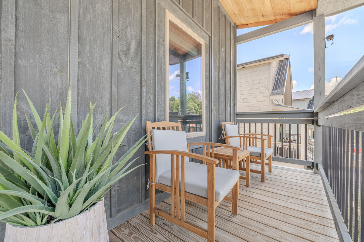 The front porch offers another outdoor seating area.