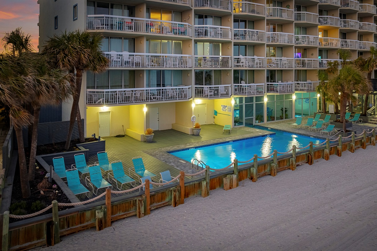 Outdoor pool in the evening