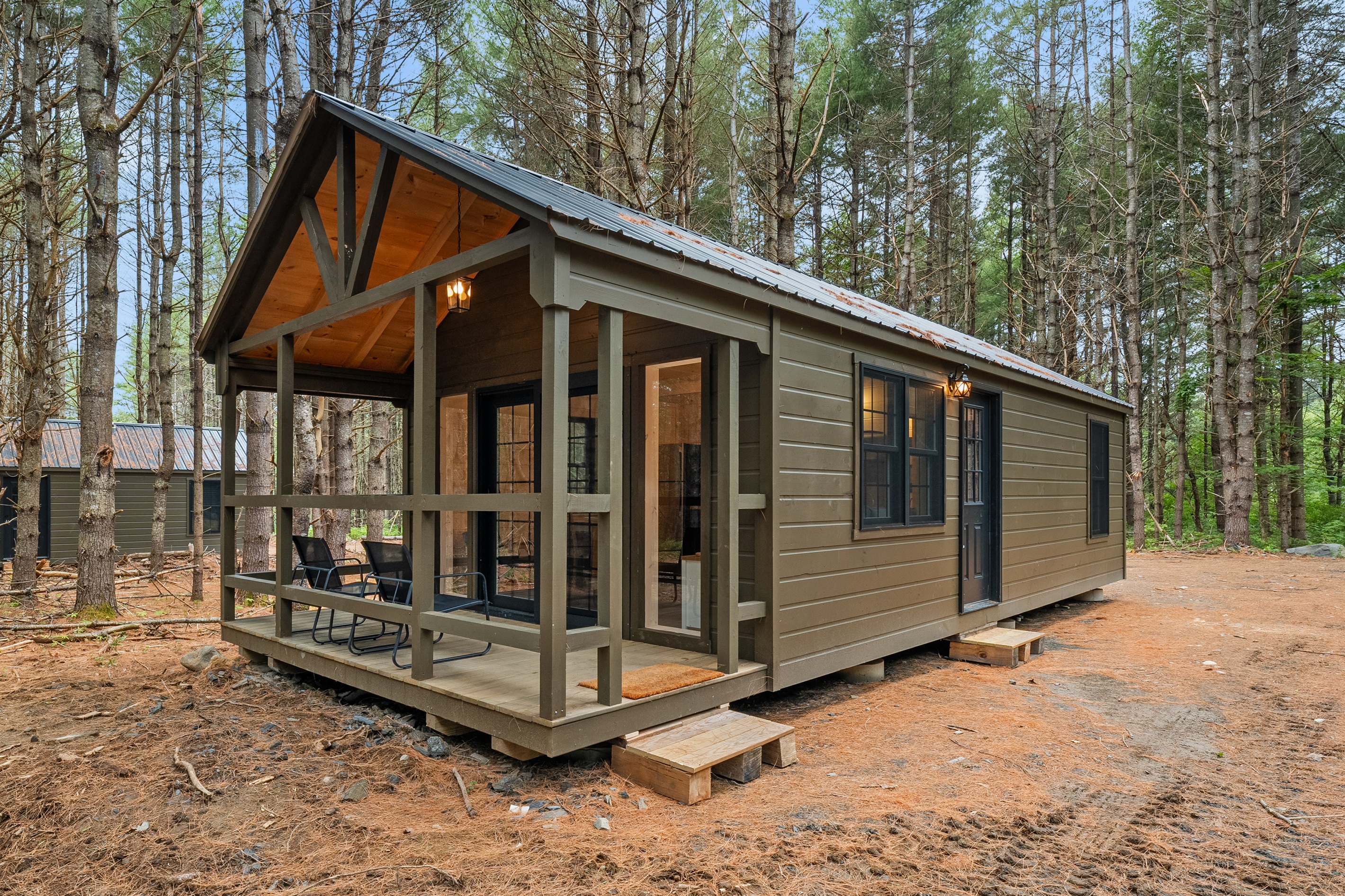 Private cabin surrounded by pine forest